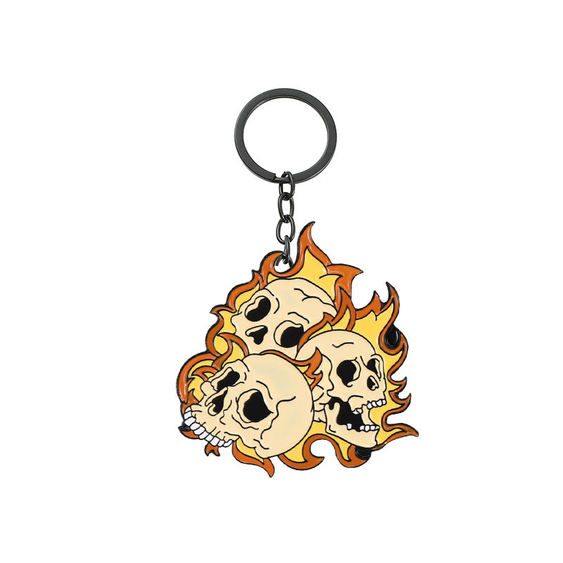 Wholesale 100pcs/pack Halloween Flame Skeleton Zinc Alloy Keychains